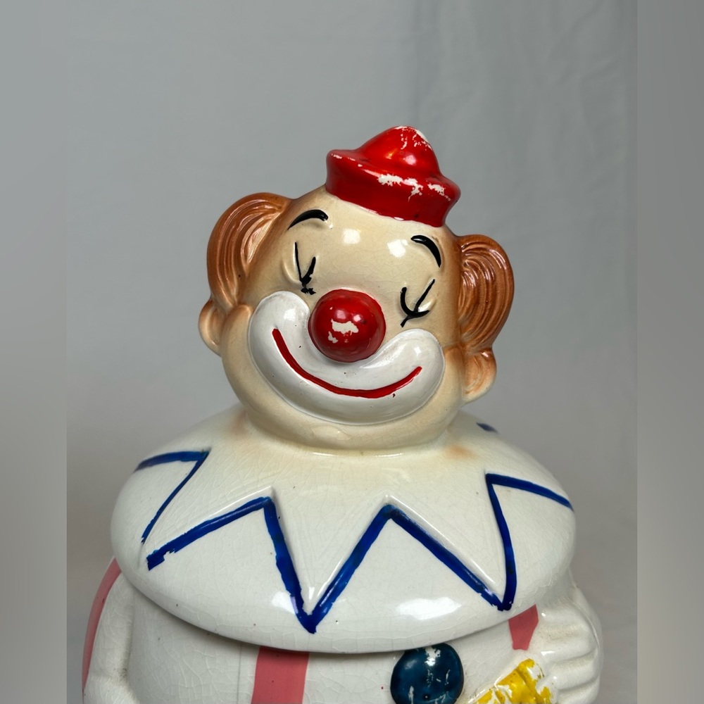 Vintage 1950s Circus Clown w/Corn Ceramic Cookie Jar~Japan~ - Picture 2 of 8